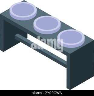 Three pet bowls are standing on a metal stand for feeding cats or dogs Stock Vector