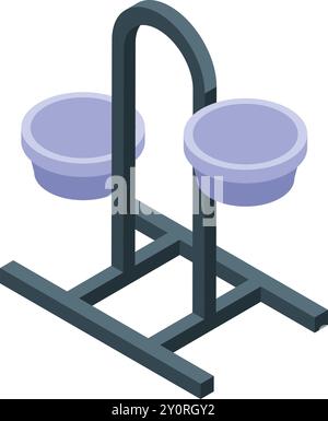 Double pet bowl with stand isometric icon, pet shop equipment concept Stock Vector