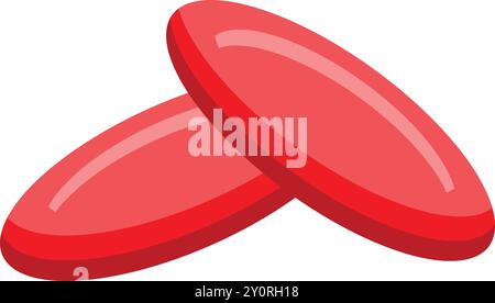 Two red blood cells are flowing in the bloodstream, carrying oxygen throughout the body Stock Vector