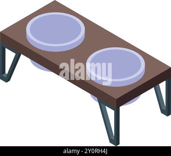 Double pet bowl with stand for comfortable feeding, isometric icon Stock Vector