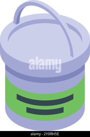 Closed bucket with handle for paint and varnish products isometric view Stock Vector