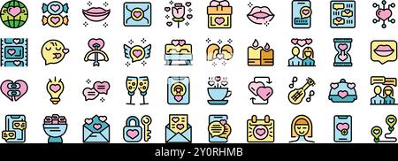 People are using dating apps, chatting and sending romantic messages in this vector icon set, perfect for representing online dating and love Stock Vector