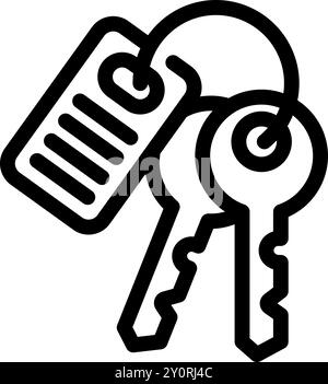 Two keys are hanging on a ring with a blank tag, likely used for hotel room access Stock Vector