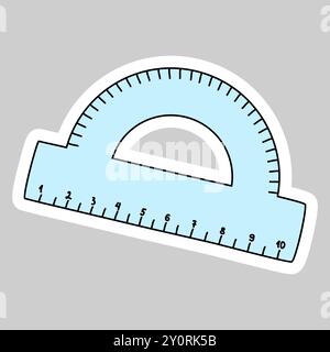 Sticker with protractor ruler, doodle style vector illustration Stock Vector