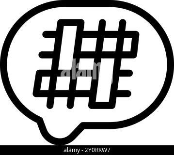 Bold, black outline of a hashtag symbol is inside a speech bubble, representing social media trends and online conversations Stock Vector