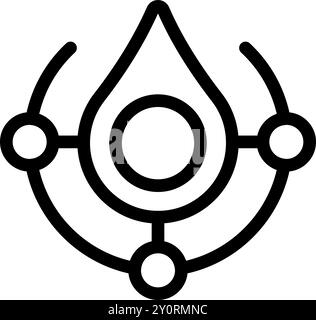 Abstract icon representing a water drop surrounded by three circles connected by lines, symbolizing purity, connection, and balance Stock Vector