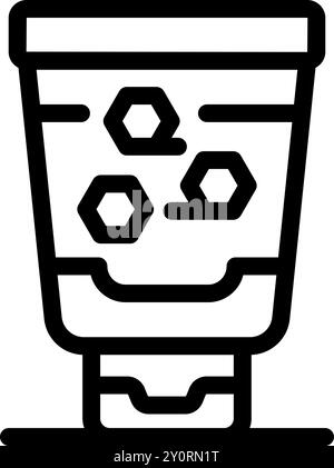 Minimalist icon of a cosmetic tube with hexagons representing anti aging properties, suitable for beauty and skincare themes Stock Vector