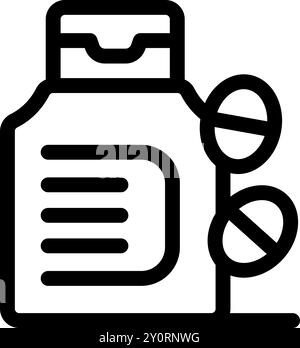 Simple vector showing a prescription drug bottle with an open cap and two pills coming out Stock Vector