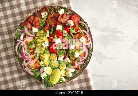 Cobb salad, keto food, top view, no people, close-up Stock Photo