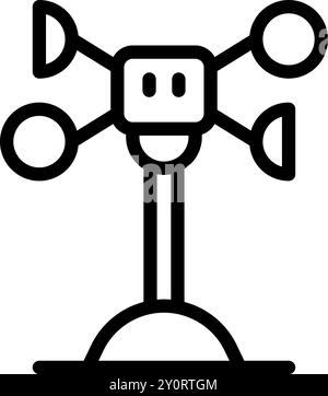 Simple bold outline icon of an anemometer measuring wind speed and direction, isolated on a white background Stock Vector