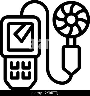 Simple vector icon of an anemometer, measuring wind speed and displaying it on a digital screen Stock Vector