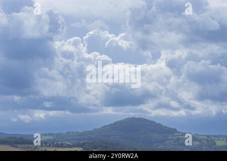 Storm clouds over the Geisingberg, Erzgebirge, Liebenau, Saxony, Germany, Europe Stock Photo