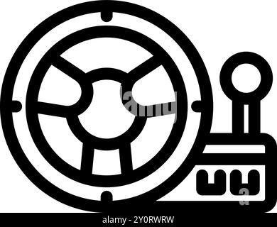 Simple, bold icon of a racing simulator steering wheel with gear shift knob, perfect for representing gaming or virtual reality Stock Vector