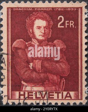 Joachim Forrer (1782, 1833) Swiss colonel. Portrait on Swiss postage stamp Stock Photo