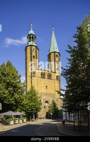 The Romanesque church (first mentioned in 1151) has valuable stained glass from the middle of the 13th century and a (rebuilt) Schuke organ from 1970, Stock Photo