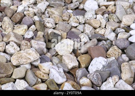 River gravel, pebbles, on the riverbank, North Rhine-Westphalia, Germany, Europe Stock Photo