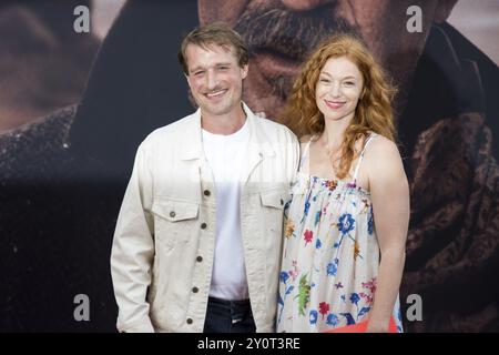 Max Montgomery and Marleen Lohse at the premiere of Horizon in Berlin's Zoo Palast on 04/08/2024 Stock Photo