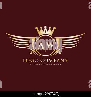 AW Letter Initial with Royal Wing Logo Stock Vector
