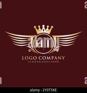 HI Letter Initial with Royal Wing Logo Stock Vector