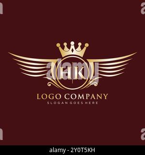 Luxury royal wing Letter HK crest Gold color Logo vector, Victory logo ...