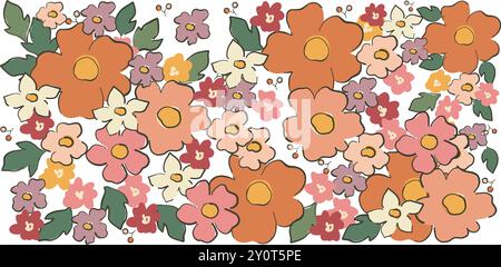 Exotic hand drawn flowers, seamless patterns with floral for fabric, textiles, clothing, wrapping paper, cover, banner, home, abstract background. Stock Vector