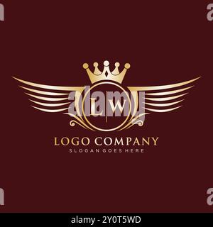 LW Letter Initial with Royal Wing Logo Stock Vector