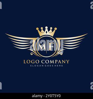 MF Letter Initial with Royal Wing Logo Stock Vector