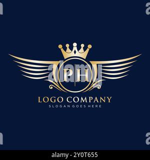 PH Letter Initial with Royal Wing Logo Stock Vector
