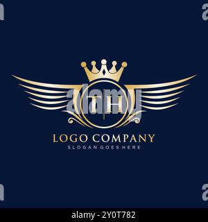 TH Letter Initial with Royal Wing Logo Stock Vector