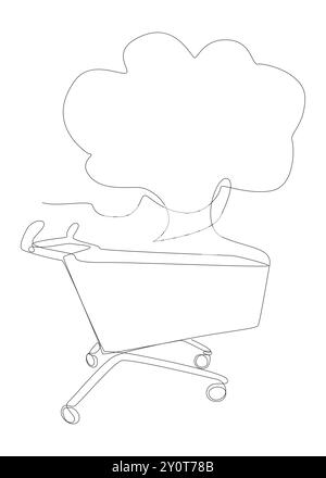 One continuous line of speech bubble with Shopping Cart. Thin Line Illustration vector concept. Contour Drawing Creative ideas. Stock Vector