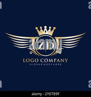 ZD Letter Initial with Royal Wing Logo Stock Vector