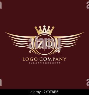 ZQ Letter Initial with Royal Wing Logo Stock Vector