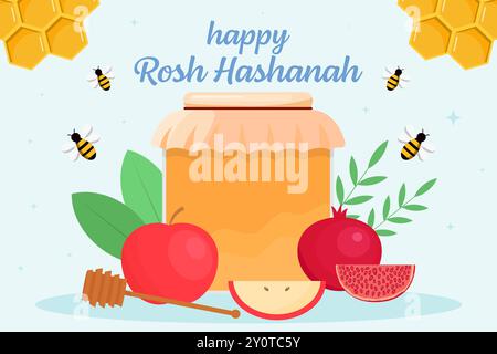 happy rosh hashanah background illustration in flat design Stock Vector