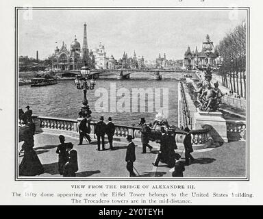 VIEW FROM THE BRIDGE OF ALEXANUKE III. The lofty dome appearing near the Eiffel Tower belongs to the United States building. The Trocadero towers are in the mid-distance. from the Article THE PARIS EXPOSITION AS A MECHANICAL ACHIEVEMENT. By Edmund Mitchell from The Engineering Magazine Devoted to Industrial Progress Volume XIX 1900 The Engineering Magazine Co Stock Photo