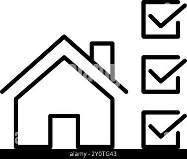 House with list of checkmarks next to it. Real estate inspection or appraisal. Pixel perfect vector icon Stock Vector