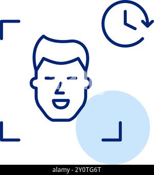 Face scan and clock. Real time facial authentication. Biometric id. Pixel perfect, editable stroke icon Stock Vector
