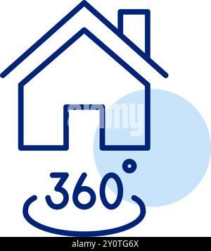 360 degrees virtual house tour. Real estate and redesign. Pixel perfect, editable stroke icon Stock Vector