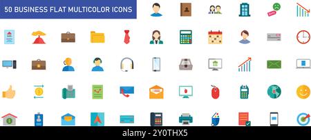 Business Flat Multicolor Icons set. book, agent, crisis, draft, business, briefcase, calculator, call center, clock, customer, device, economy, email Stock Vector