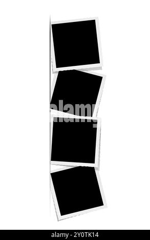 Column of four square empty photo frames lying on white background are waiting to be filled with memories, team and teamwork Stock Vector