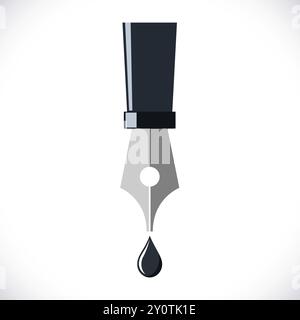 Fountain pen squirting black ink drop. Vector illustration for writer, poet or journalist. Stock Vector