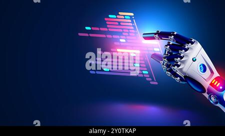 AI or Artificial intelligence programmer programming program. Computer program code in AI robot hand. Machine learning for writing computer programs. Stock Vector