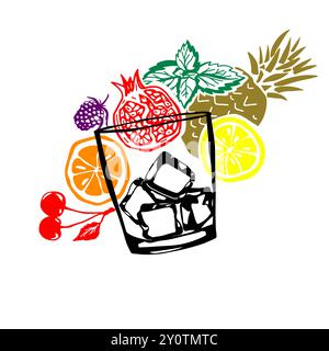Fruit fresh drink colored. hand drawing. Not AI. Vector illustration Stock Vector