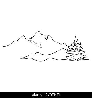 Single continuous line drawing mountains outline vector art illustration Mountain range continuous One line drawing Simple line drawing of mountains Stock Vector