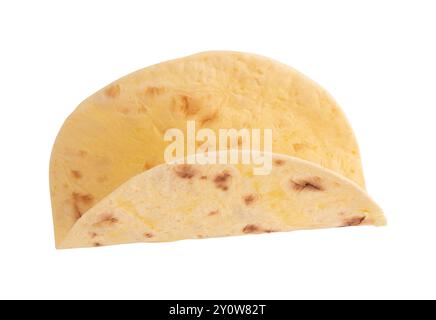 empty tortilla, thin wheat flat bread isolated on white background, corn tortilla for prepared mexican food taco Stock Photo