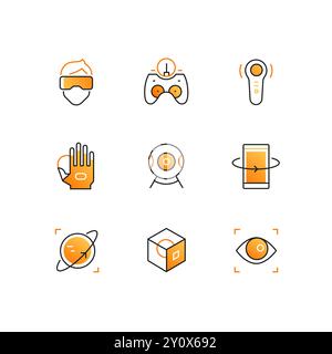 Virtual reality - line design style icons set Stock Vector