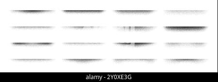 Noise grain edge shadows with ink spray or paint airbrush effect, vector textures. Grain noise shadows of edge lines with graffiti ink spray or sand dust for frames and borders or dividers elements Stock Vector