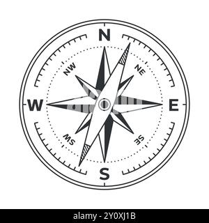 Compass background wind rose isolated realistic design, vector illustration on white background Stock Vector