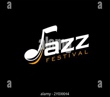 Jazz music icon, vector label for instrumental concert performance. Stylish emblem for jazz night festival, featuring letter J as a musical note in orange and white typography on black background Stock Vector
