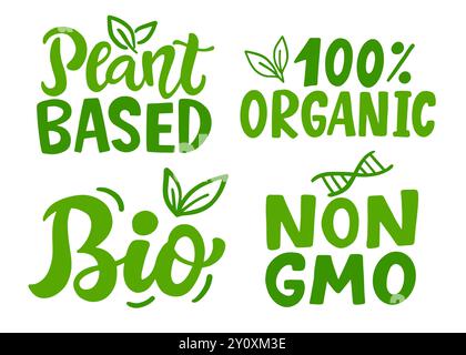 Eco Friendly Organic Food Vector Lettering Set Stock Vector