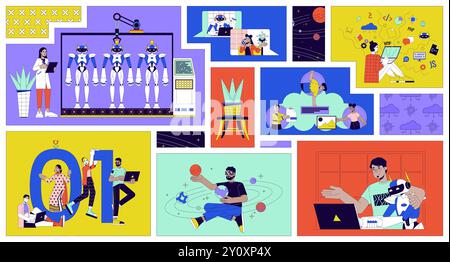 Software developers bento grid illustration set Stock Vector